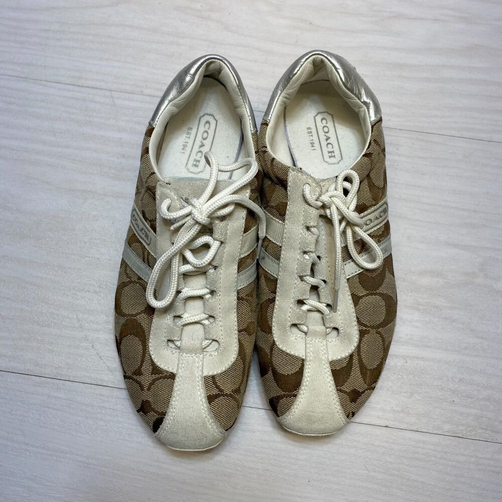 Coach Katelyn Signature Monogram Canvas Sneakers Women's Size 7M khaki Low Top - Picture 6 of 9